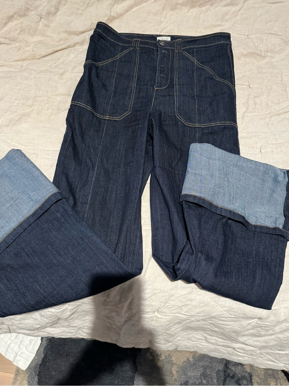 cinq a sept Dark Blue Wide-Leg Jeans with Cuffed Hem